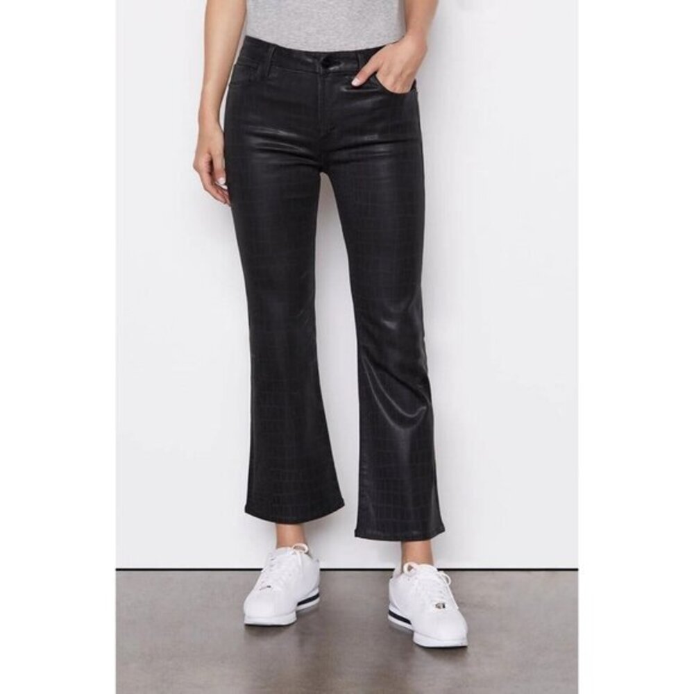 Frame Le Mini Boot Crop Jeans Mid Rise Noir Croc Coated Black SZ 25 NWT